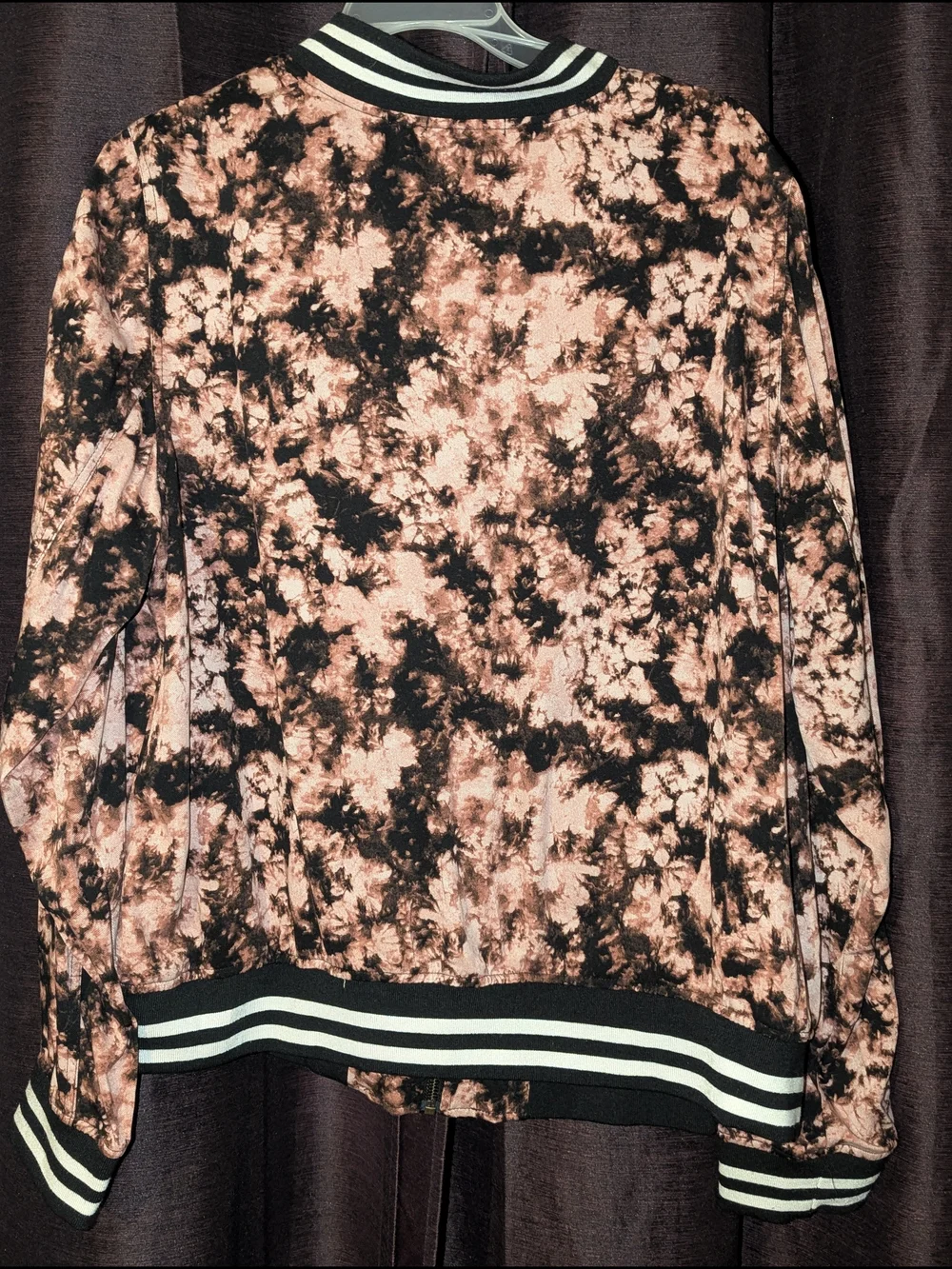TORRID Pink & Black Tie-Dye Bomber Jacket with Stripe Trim 1X (14-16) NWT
